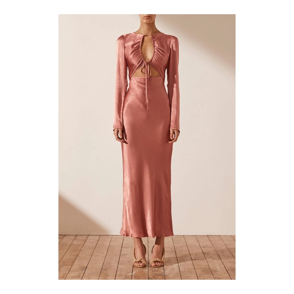 Shona Joy Anjelica Rose Mauve Silk Longsleeve Dress - Size 8